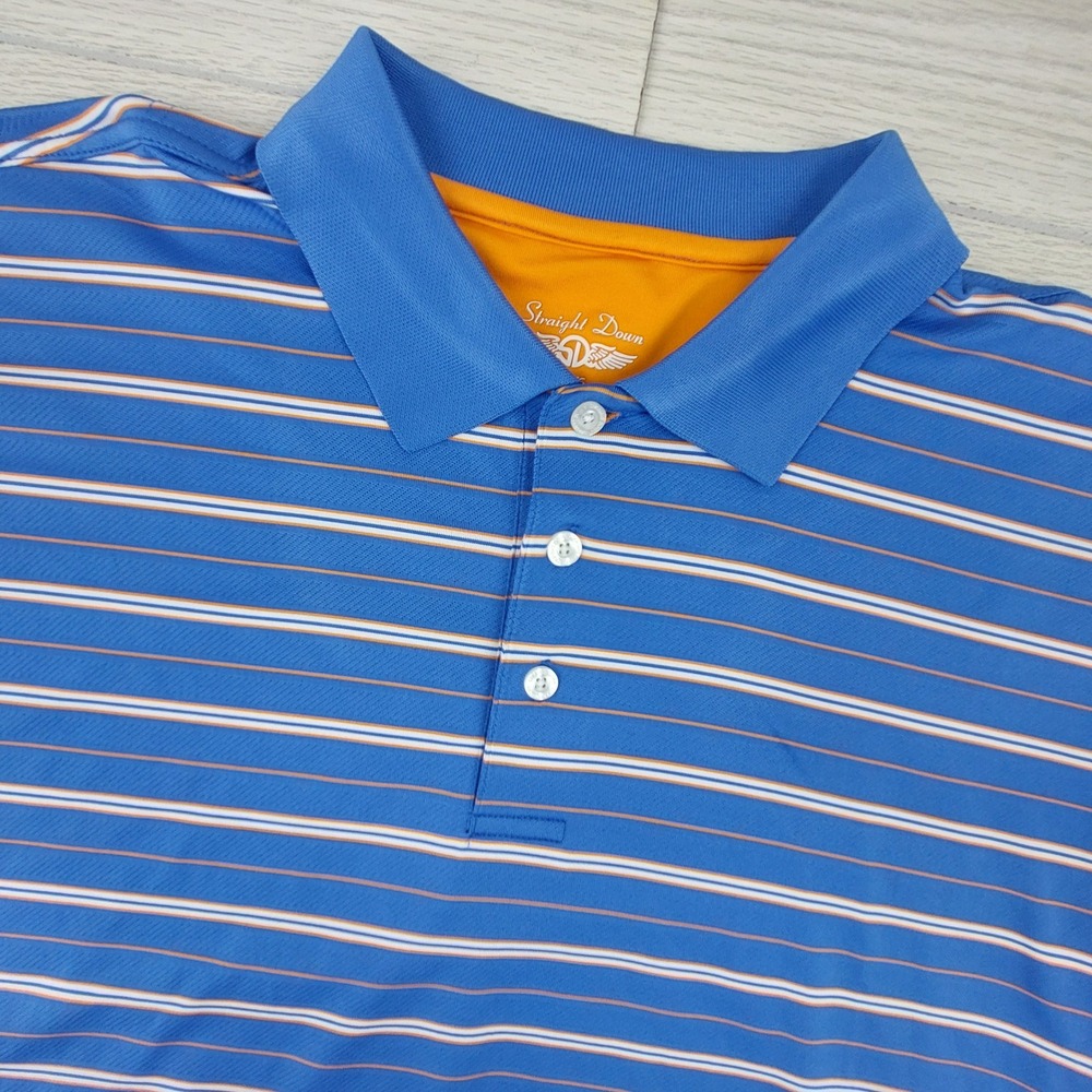 Straight Down Polo Shirt Mens XL‎ Blue Striped Rock Barn Golf Performance Preppy